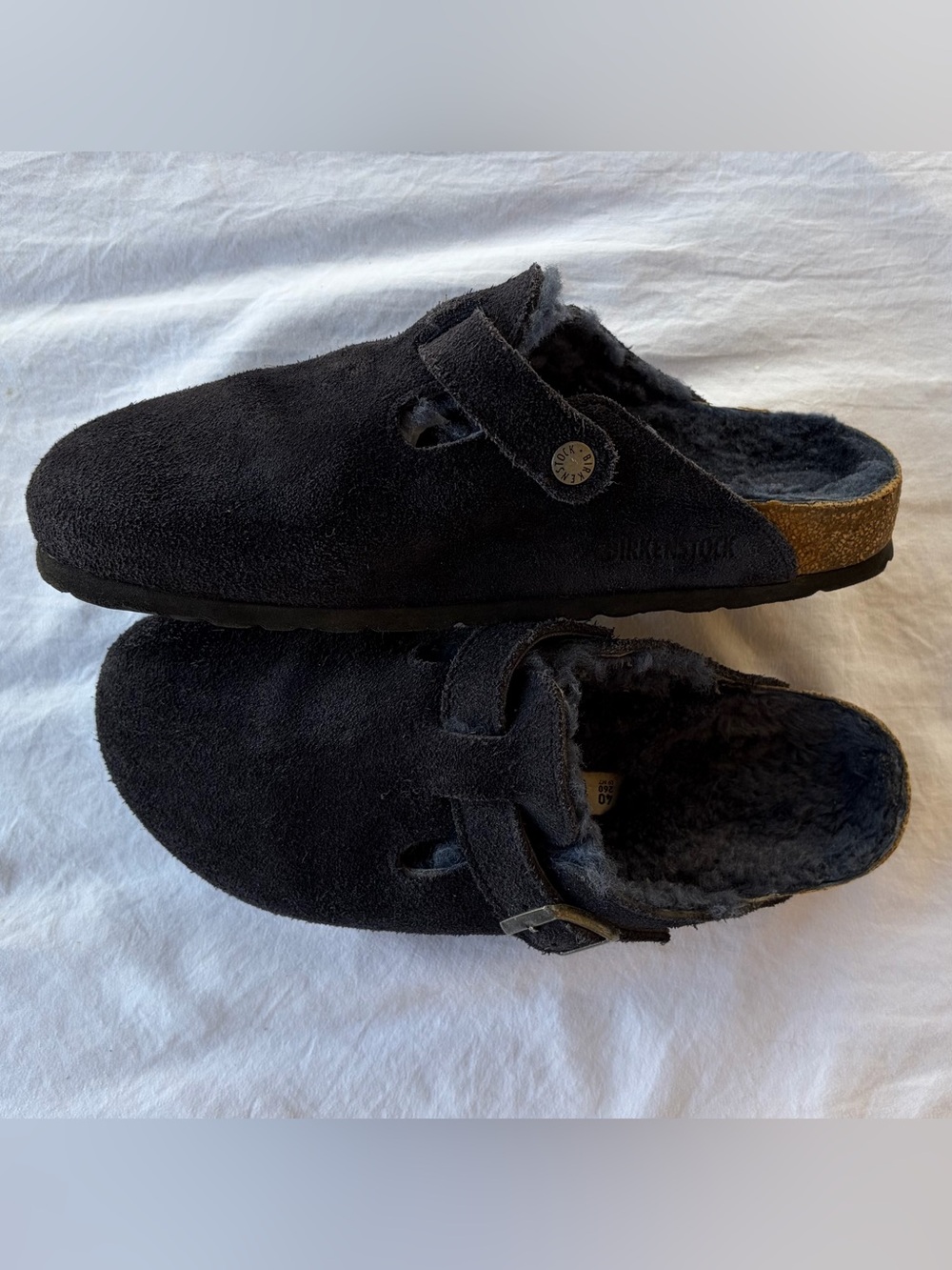 Birkenstock Women’s Navy Blue Suede Soft Shearling Slip-On Clog Sz 40 Like New!